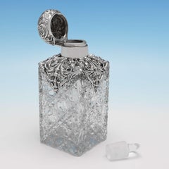 Victorian Antique Sterling Silver Scent Bottle, Art Nouveau Silver Mount, 1896