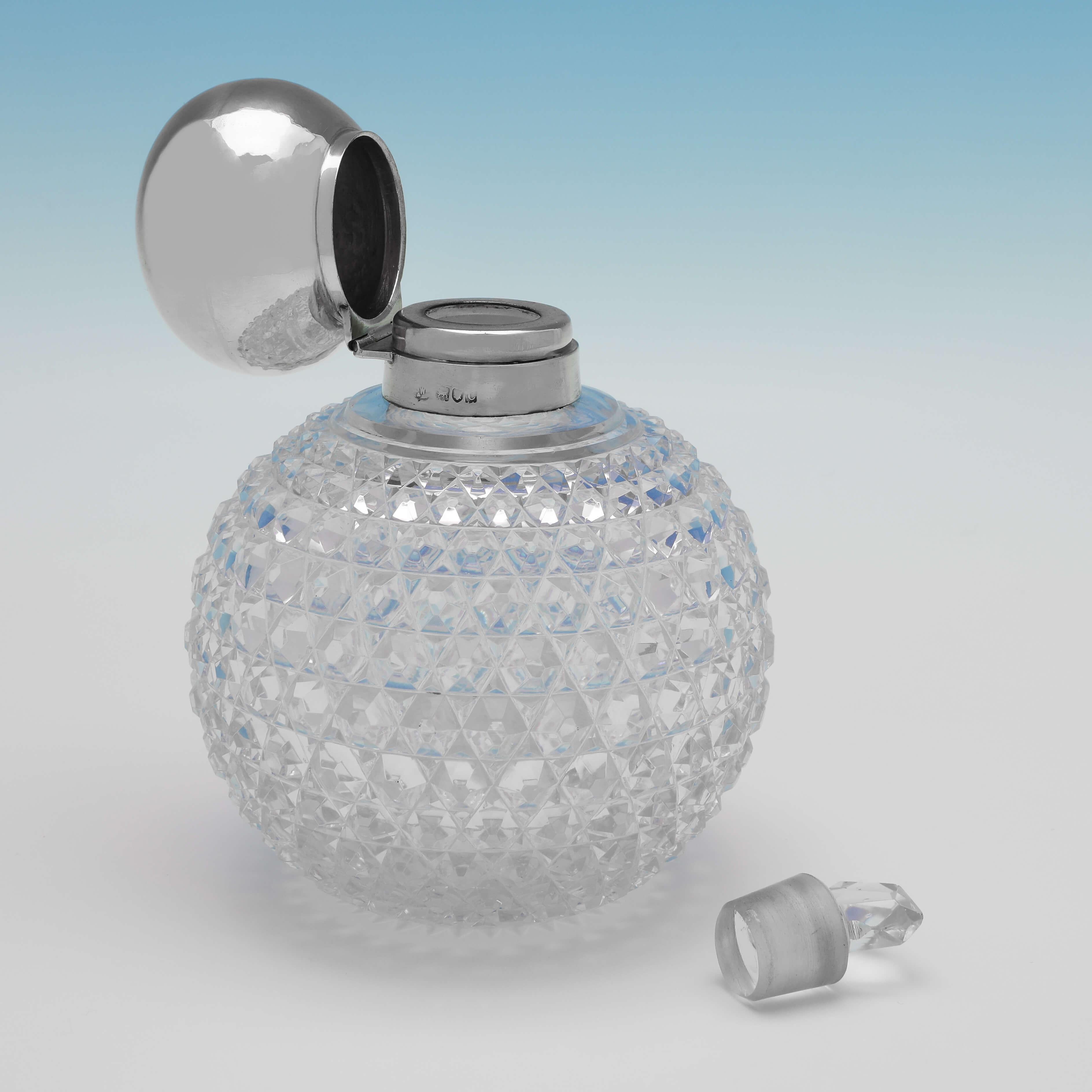 English Victorian Cut Glass & Sterling Silver Scent Bottle, Mappin & Webb, London, 1898