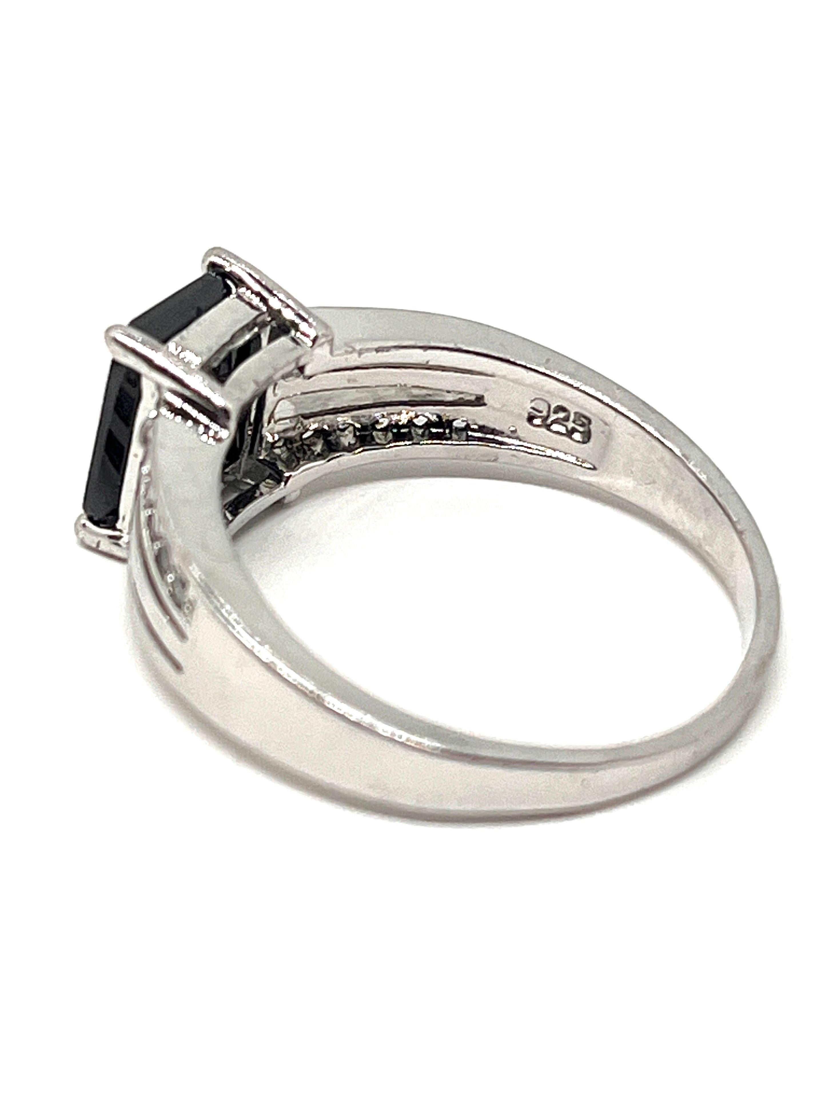 Sterling Silver Scissor-cut Hematite Ring, Clear CZ accent stones, Size 11.75 For Sale 7