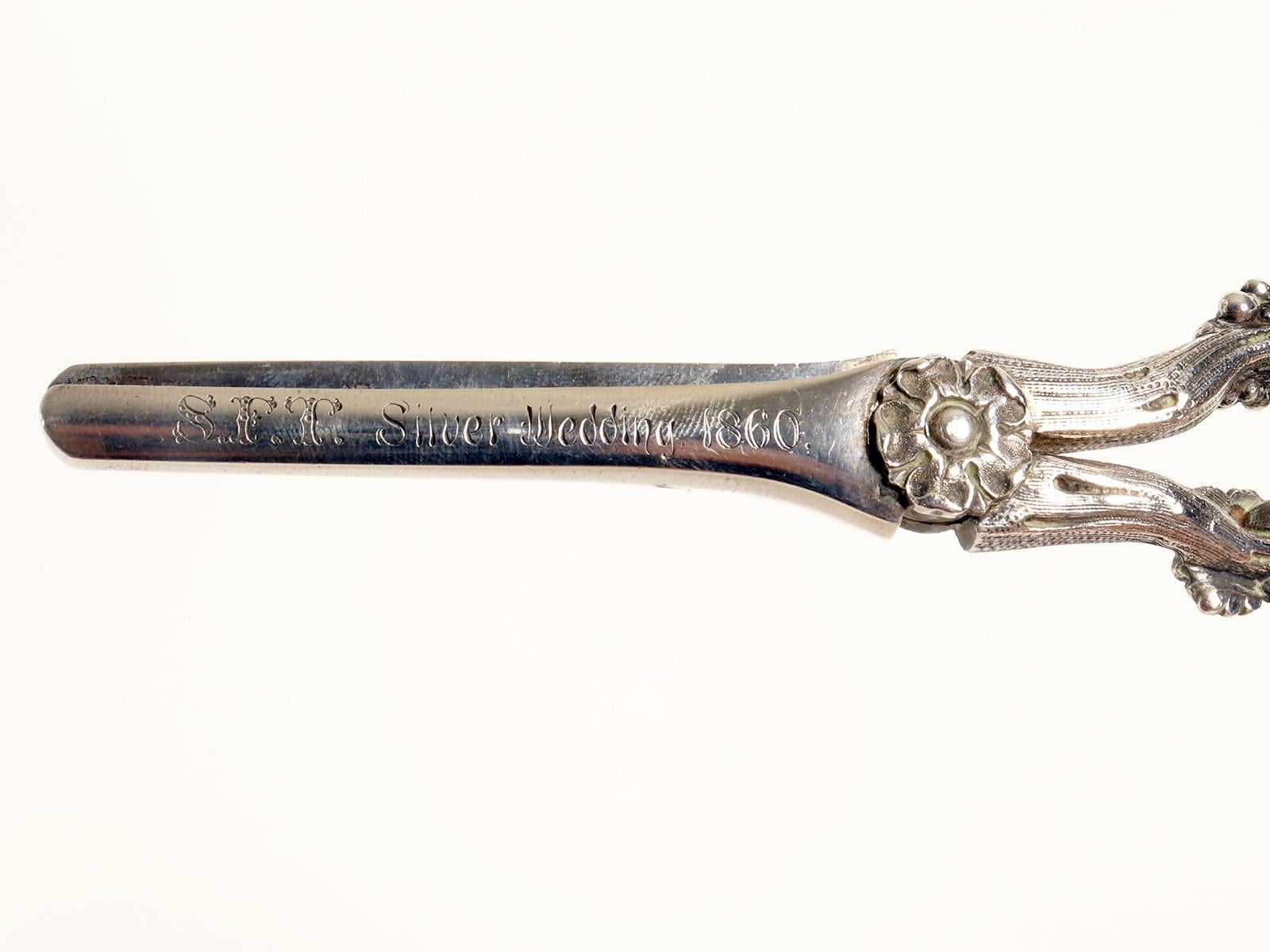 Sterling Silver Scissors to Cut the Stems of the Bunches of Grapes, USA 1860 For Sale 1