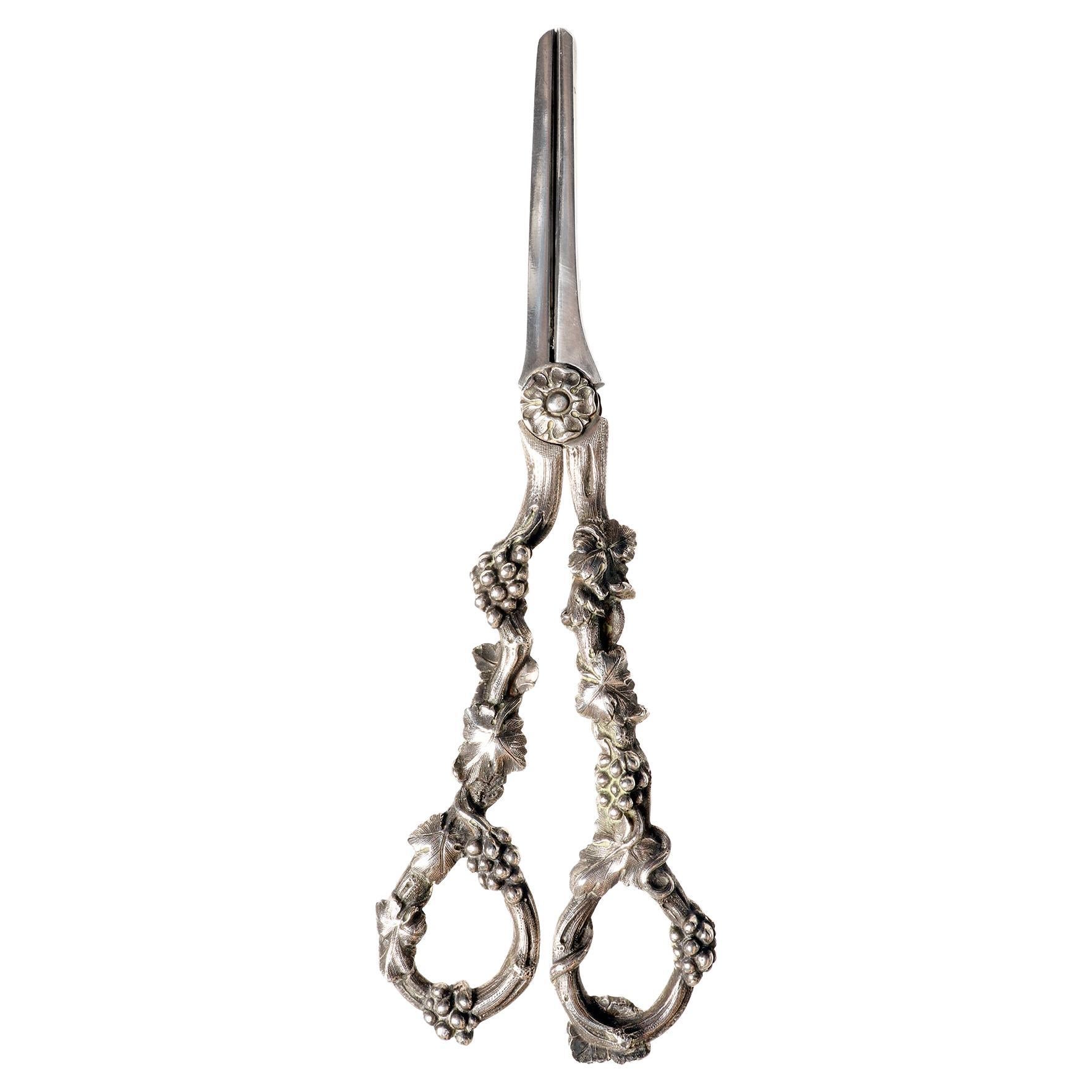 Sterling Silver Scissors to Cut the Stems of the Bunches of Grapes, USA 1860 For Sale