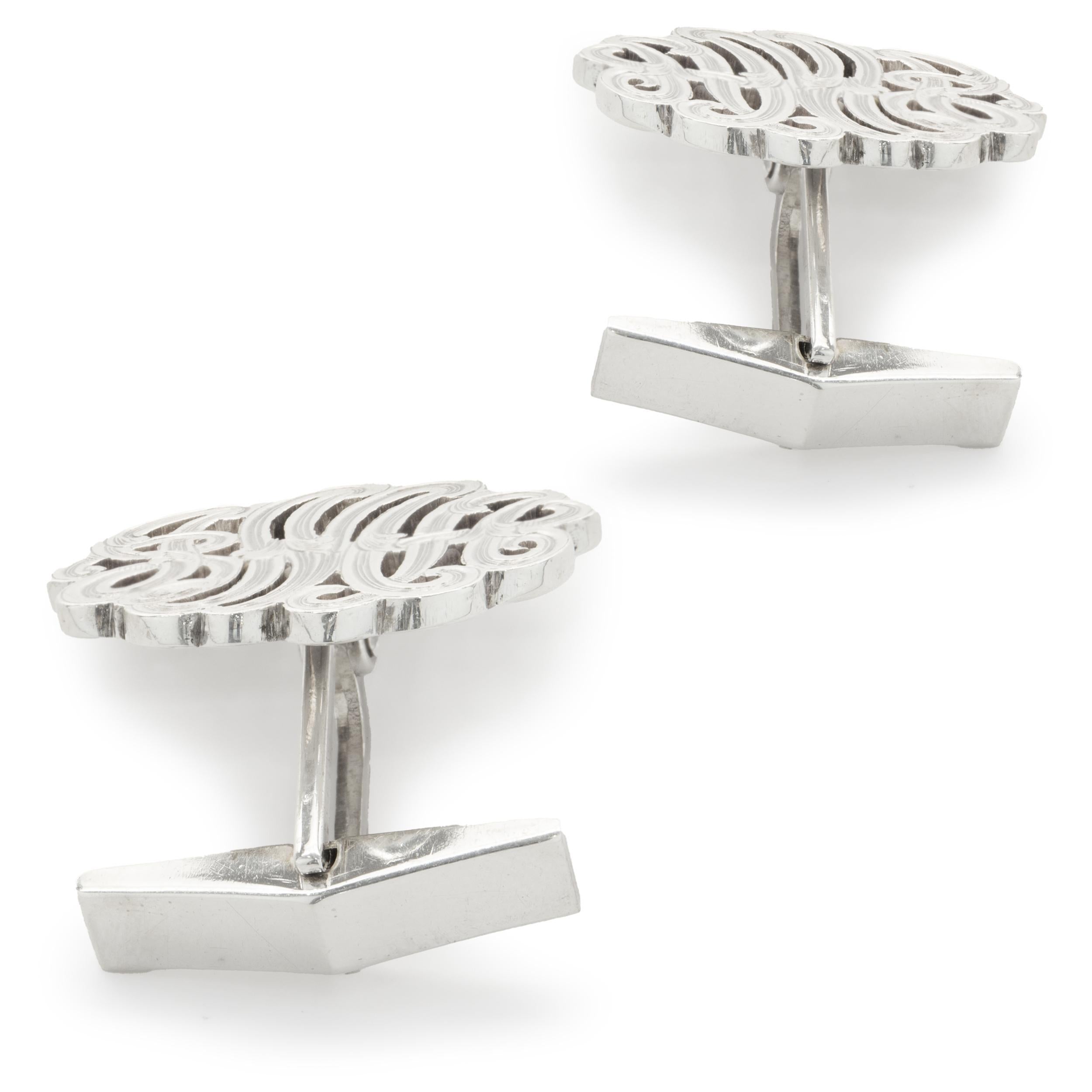 Sterling Silver Scroll Cufflinks In Excellent Condition For Sale In Scottsdale, AZ