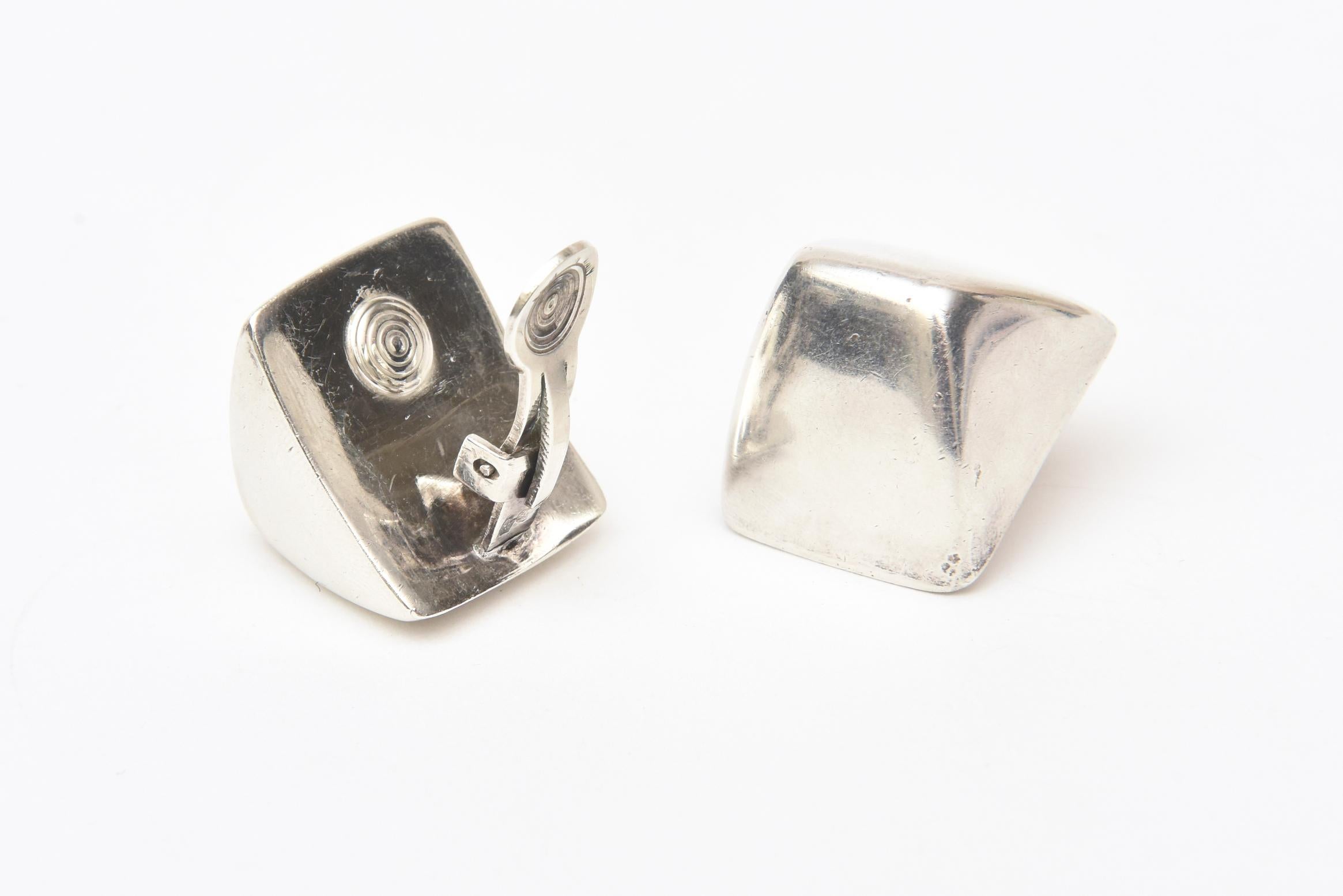 Sterling Silver Sculptural Clip On Earrings Pair Of For Sale 2
