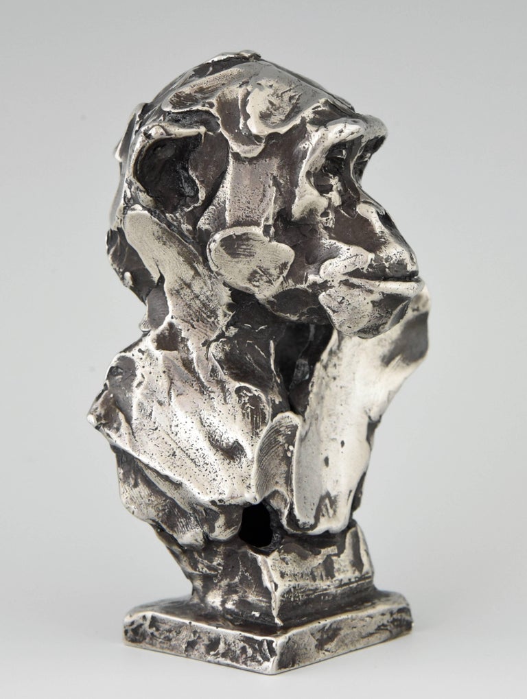 Sterling Silver Sculpture of a Chimpanzee Monkey by Erwin Peeters For