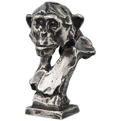 Sterling Silver Sculpture of a Chimpanzee Monkey by Erwin Peeters