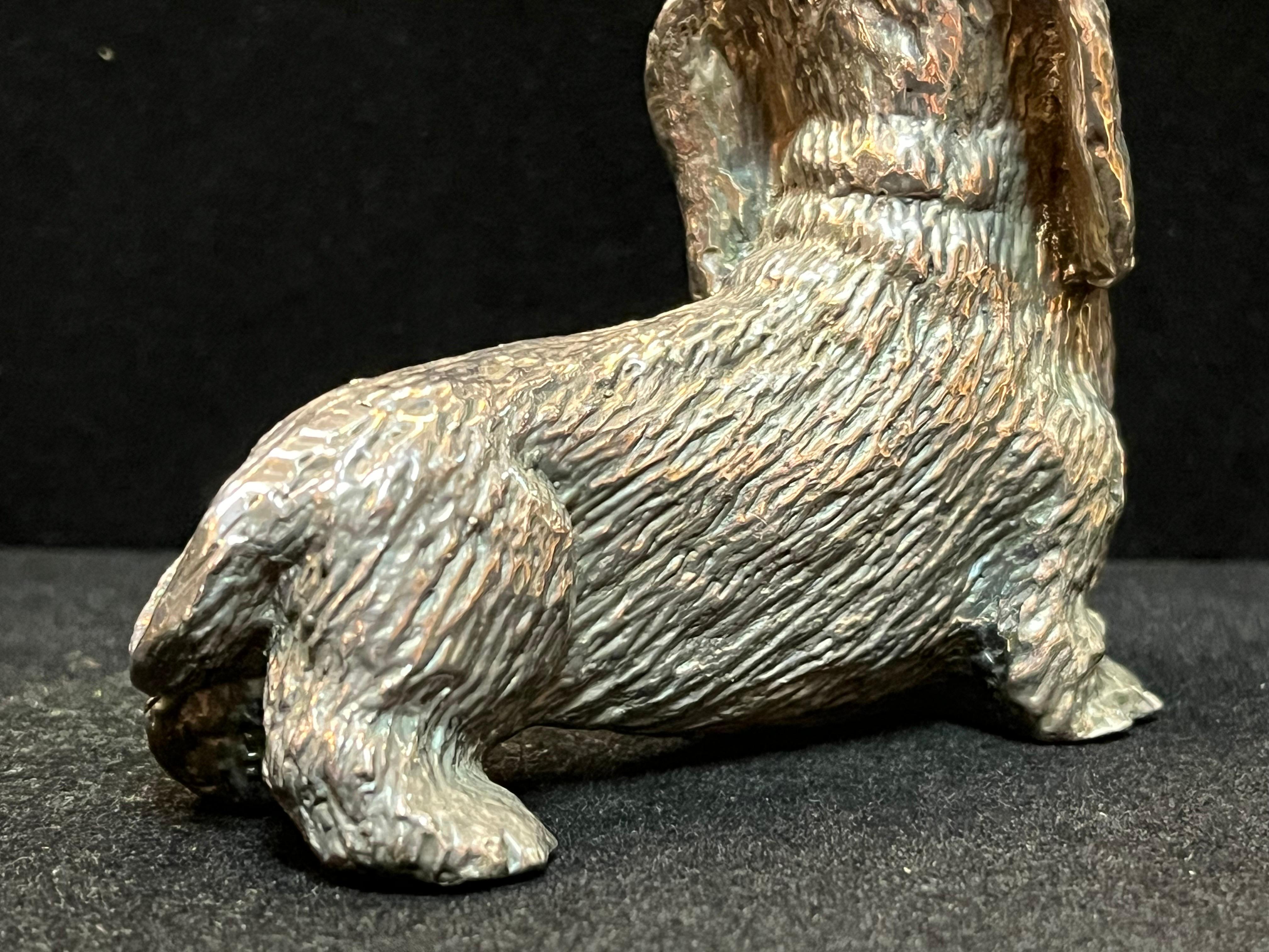 Sterling Silver Sculpture of a Long Haired Dachshund Dog with a Cute Expression 4