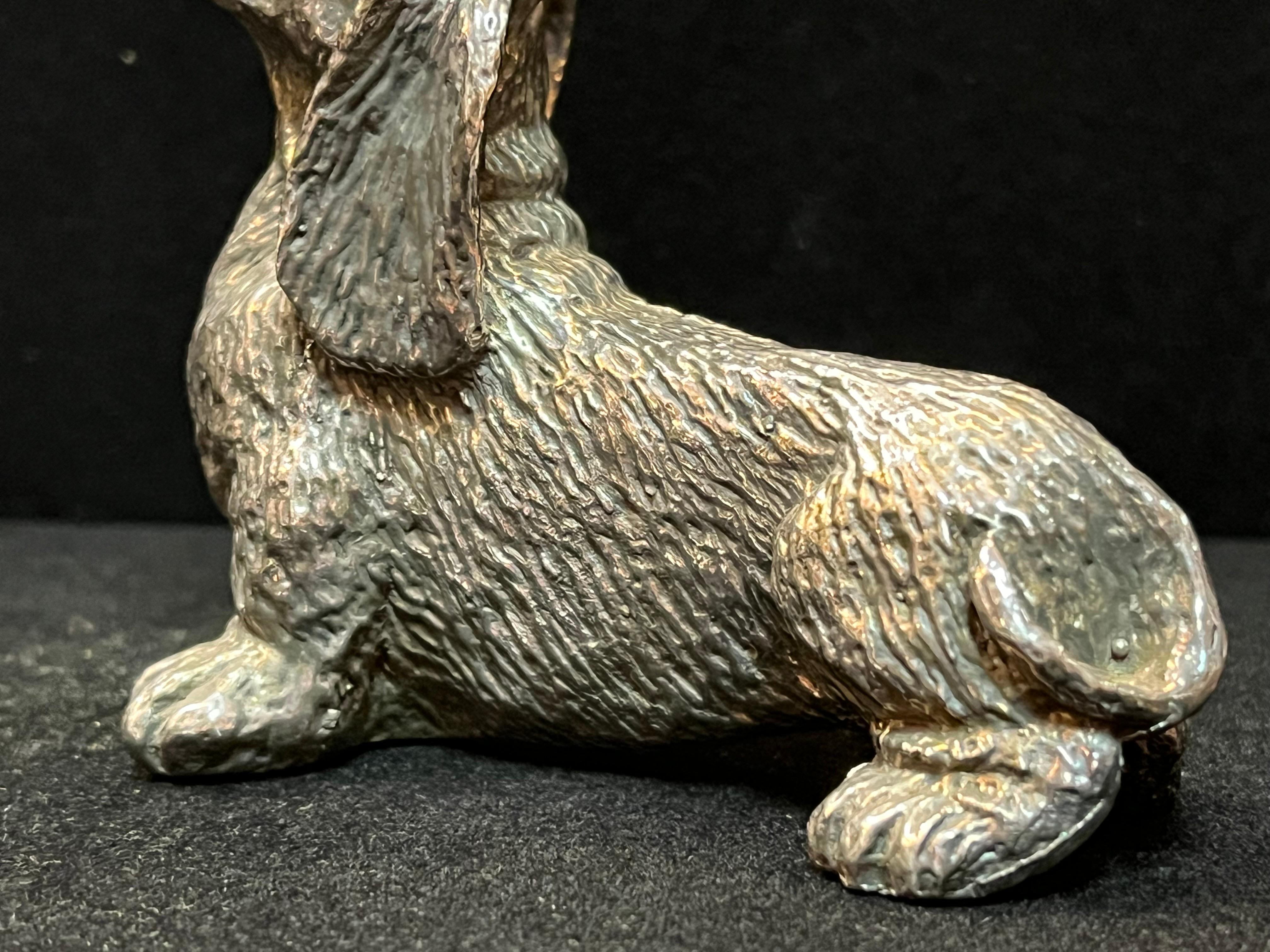 Sterling Silver Sculpture of a Long Haired Dachshund Dog with a Cute Expression 5