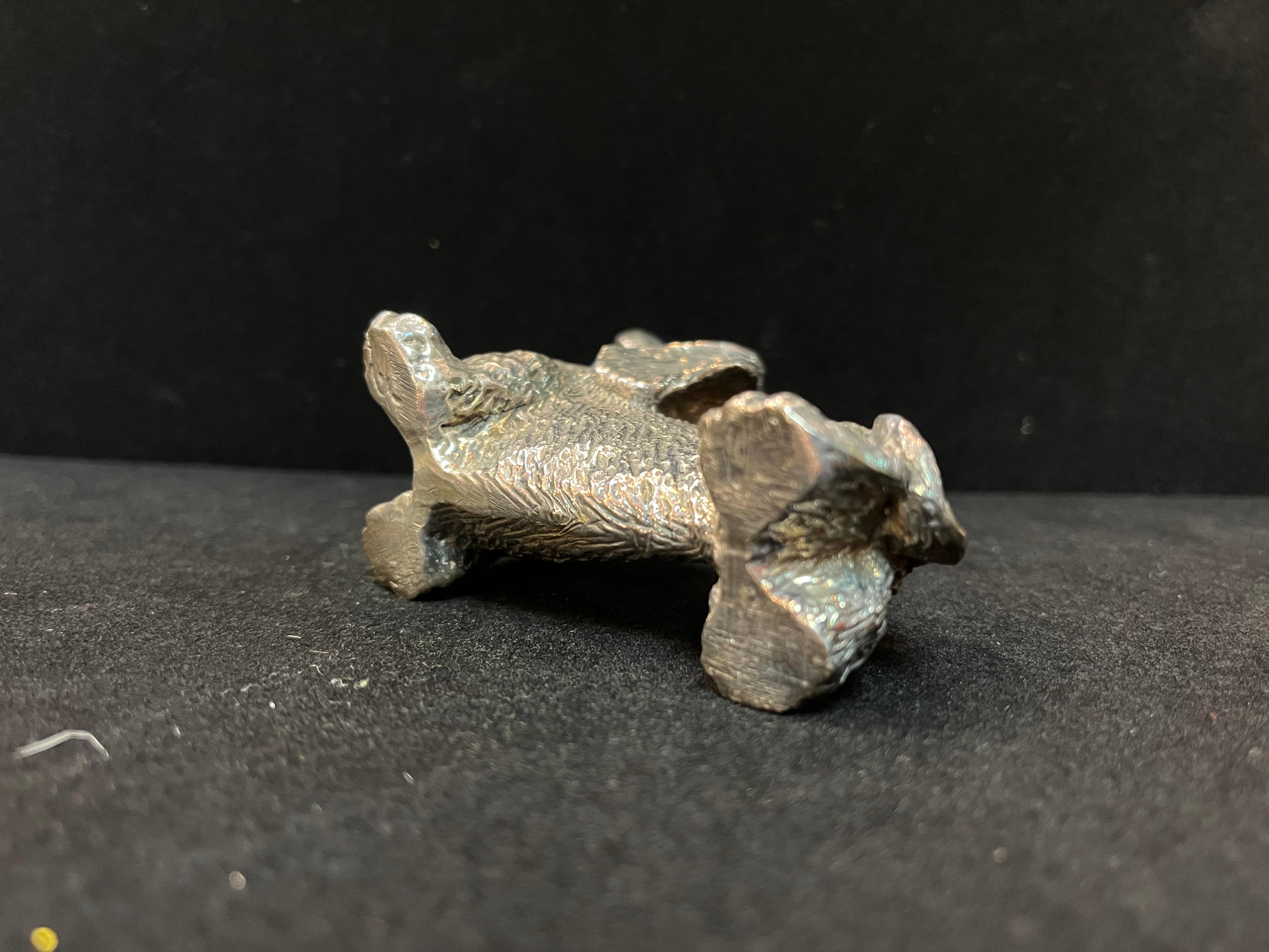20th Century Sterling Silver Sculpture of a Long Haired Dachshund Dog with a Cute Expression