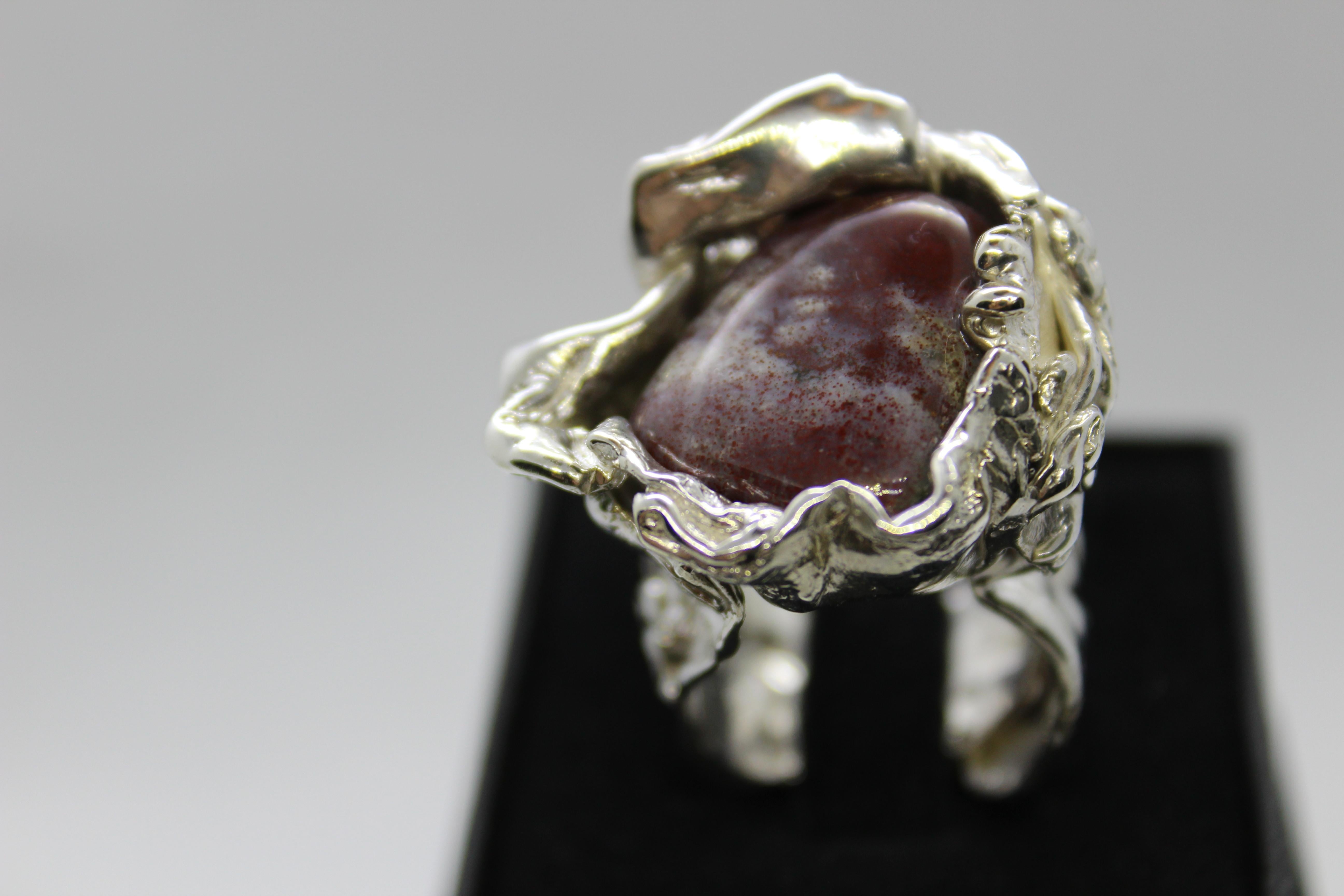 Sterling Silver Sculpture Ring Violet Lepidolite Crystal, Italy For Sale 9