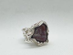 Sterling Silver Sculpture Ring Violet Lepidolite Crystal, Italy