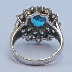 Sterling Silver Sea Blue and Clear Rhinestone Cluster Ring