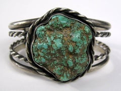 Sterling Silver Sea Foam Turquoise 4  Braided Bracelet Massive Old Pawn Navajo