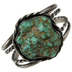 Used Sterling Silver Sea Foam Turquoise 4  Braided Bracelet Massive Old Pawn Navajo 