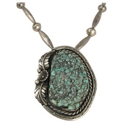  Collier pendentif Navajo en argent sterling avec turquoise écume de mer et vieille patte 