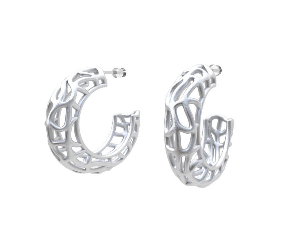 Contemporary Sterling Silver Seaweed Hoop Earrings For Sale