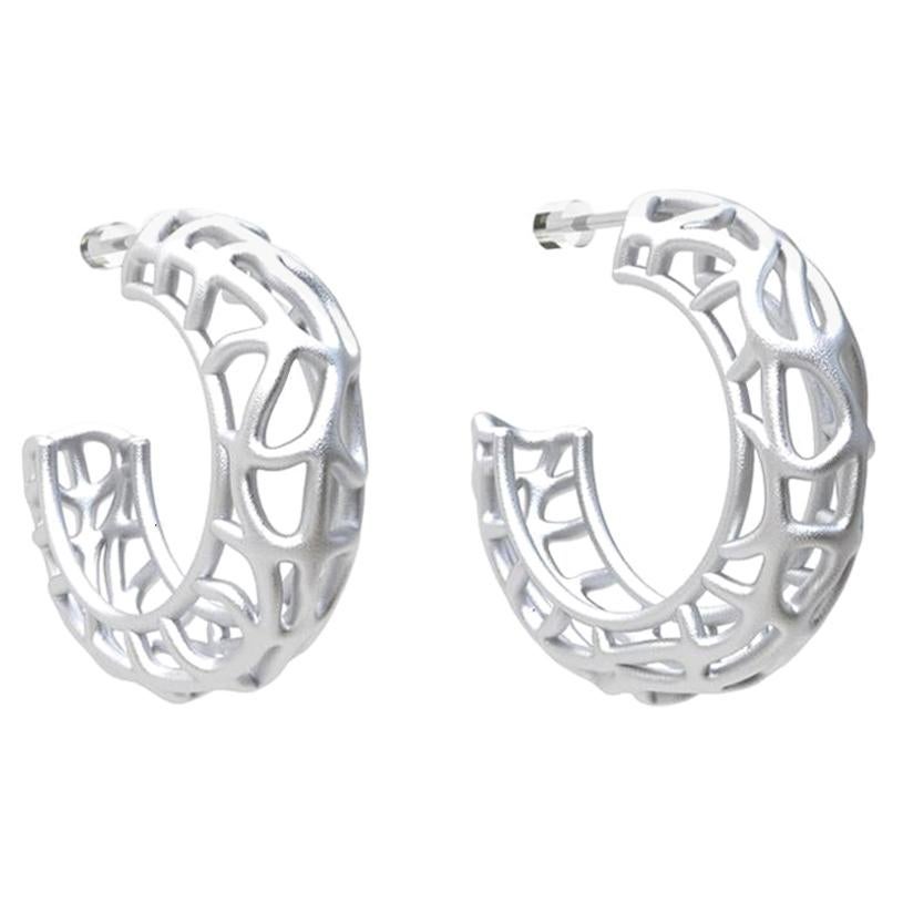 Sterling Silver Seaweed Hoop Earrings For Sale