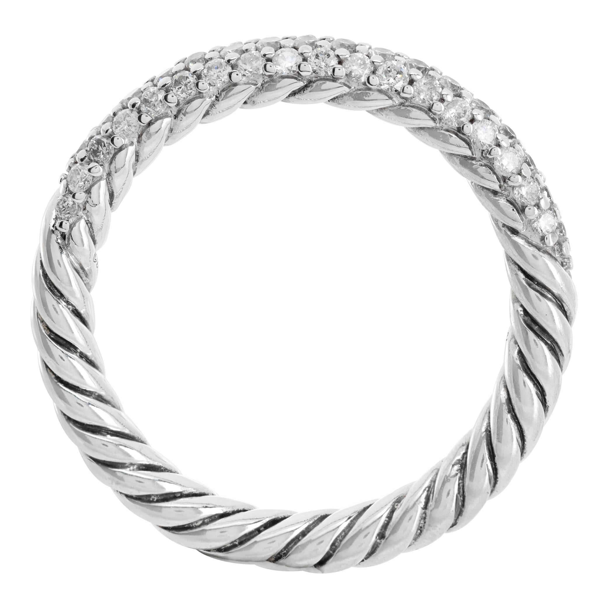 Women's or Men's Sterling Silver Semi Eternity Cable Ring With Diamonds For Sale