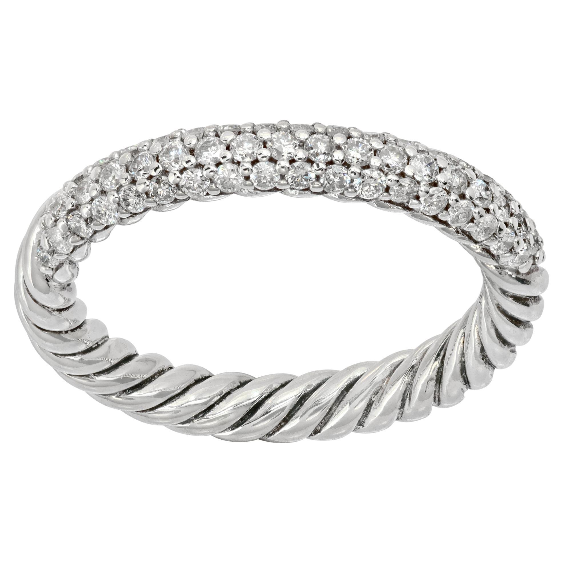 Sterling Silver Semi Eternity Cable Ring With Diamonds For Sale