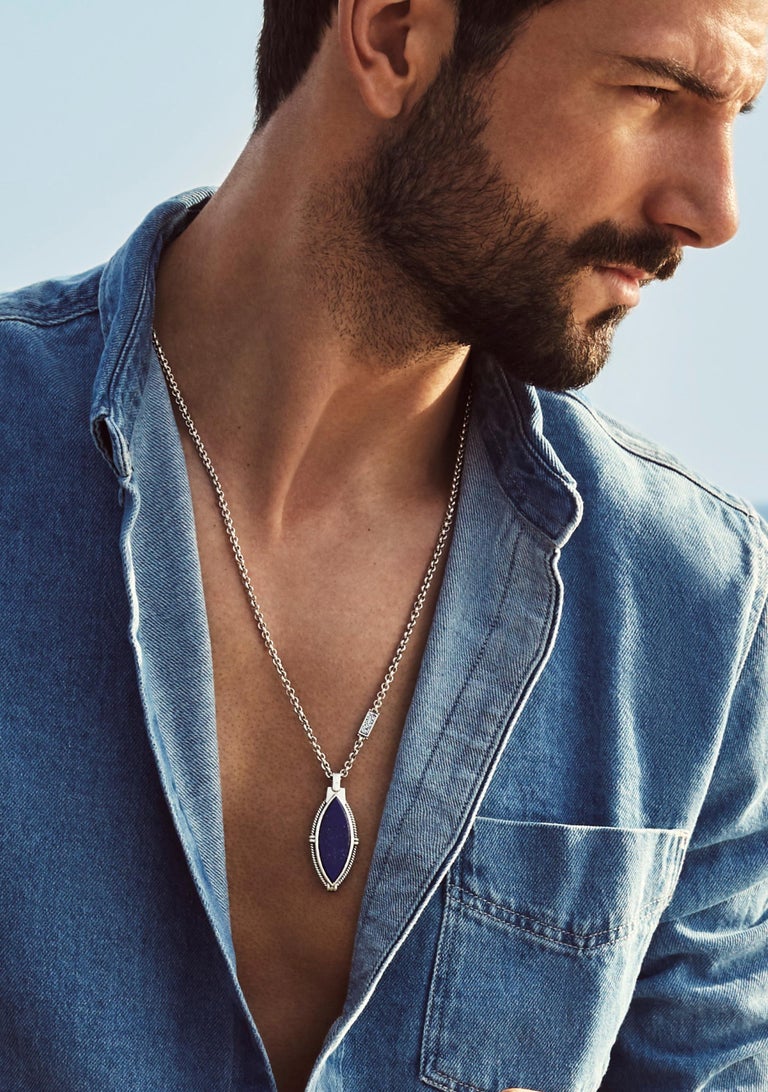 Sterling Silver and SemiPrecious StoneSet Mens DoubleSided Eye Pendant Necklace at 1stDibs