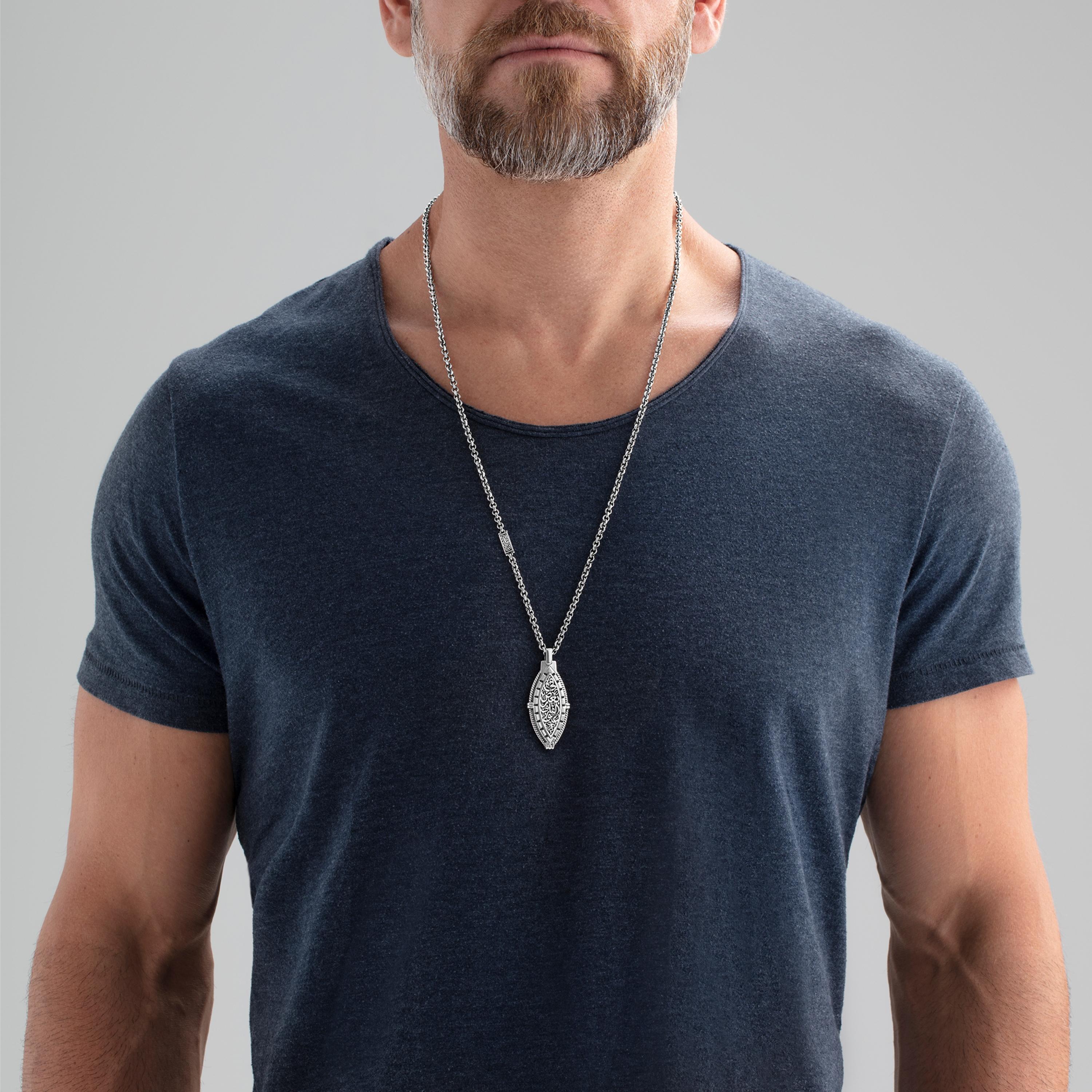 Contemporary Sterling Silver & Semi-Precious Stone-Set Mens Double-Sided Eye Pendant Necklace