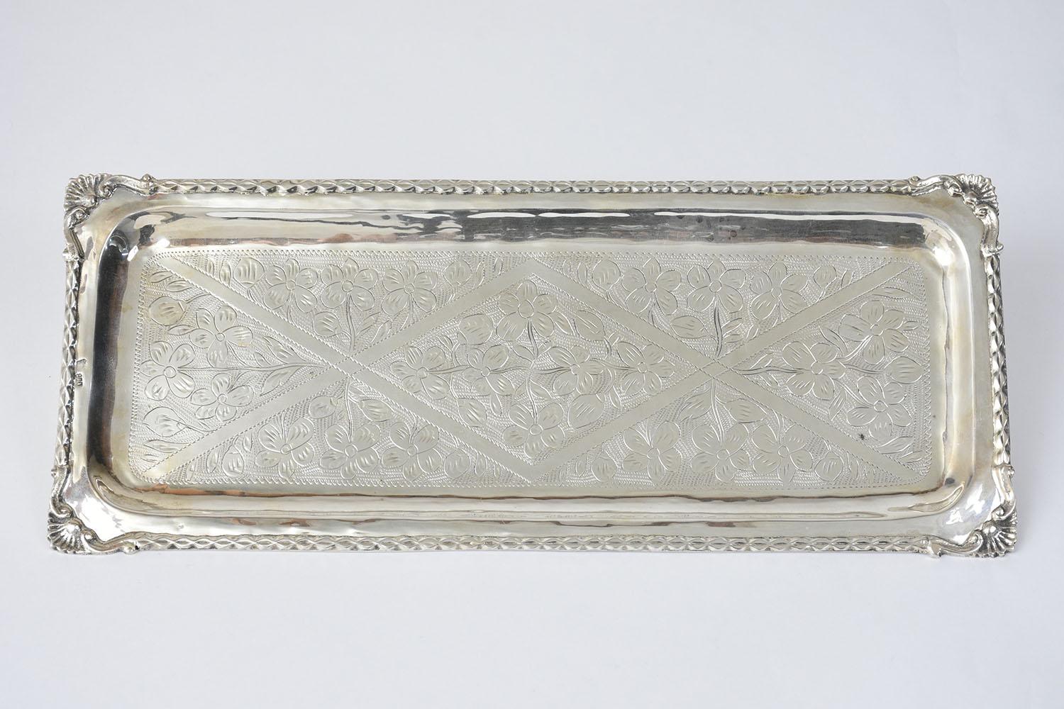 Vintage 1970s French Sterling Silver Platter with Intricate Engraving 1
