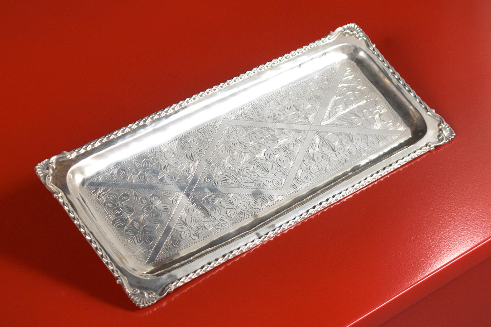 Vintage 1970s French Sterling Silver Platter with Intricate Engraving 2