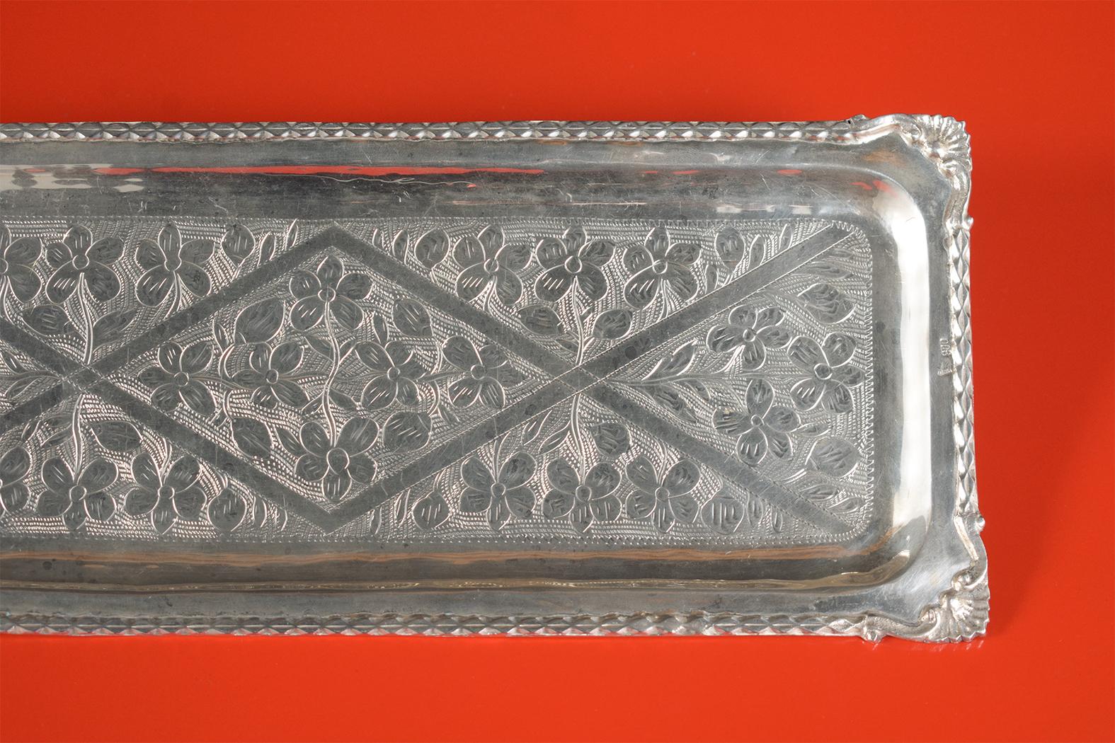 Vintage 1970s French Sterling Silver Platter with Intricate Engraving 3