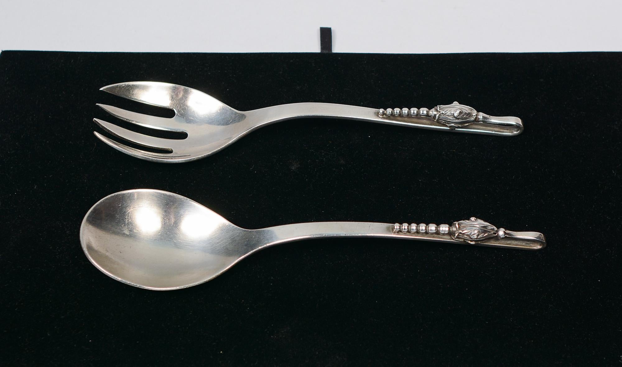 Mexican Sterling Silver Serving Fork and Spoon by Sanborns Mexico For Sale