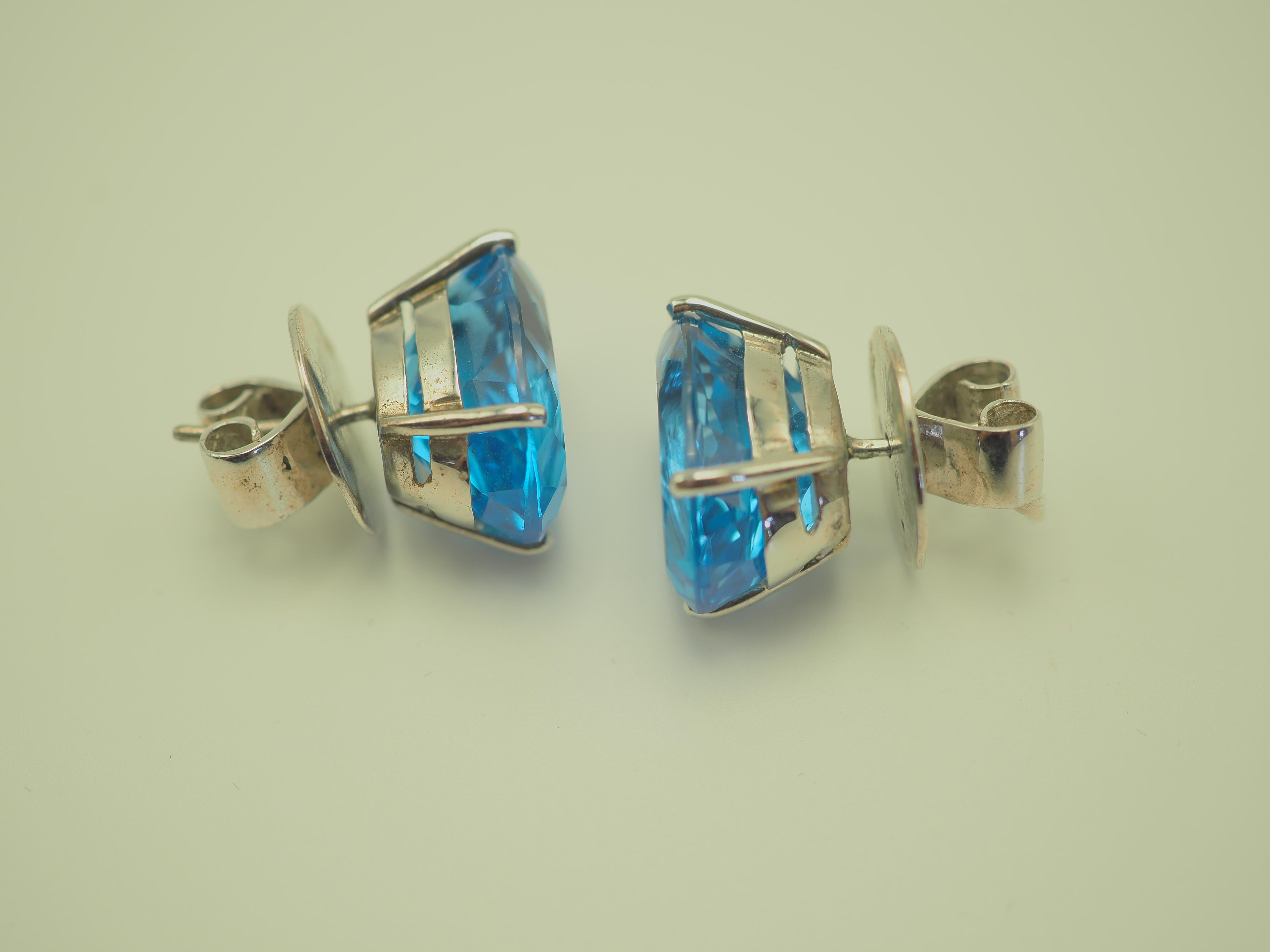 Women's Sterling Silver Set 56.24ctw Blue Topaz Ring & Earrings, Large Gemstone For Sale