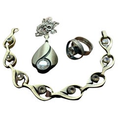Vintage Sterling Silver Set, Necklace, Bracelet and Ring by Karl Laine, Finland, 1970s