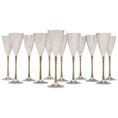 Vintage Stuart Devlin - Mid Century Modern Sterling Silver Set of 12 Champagne Flutes 