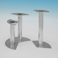 Modernistisches deutsches Sterlingsilber-Kerzenständer-Set oder Tafelaufsatz im modernistischen Design - um 1960