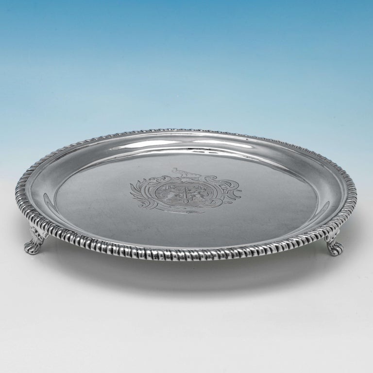George II US Senate Interest, Antique Sterling Silver Set of 3 Salvers, John Cafe 1759 For Sale