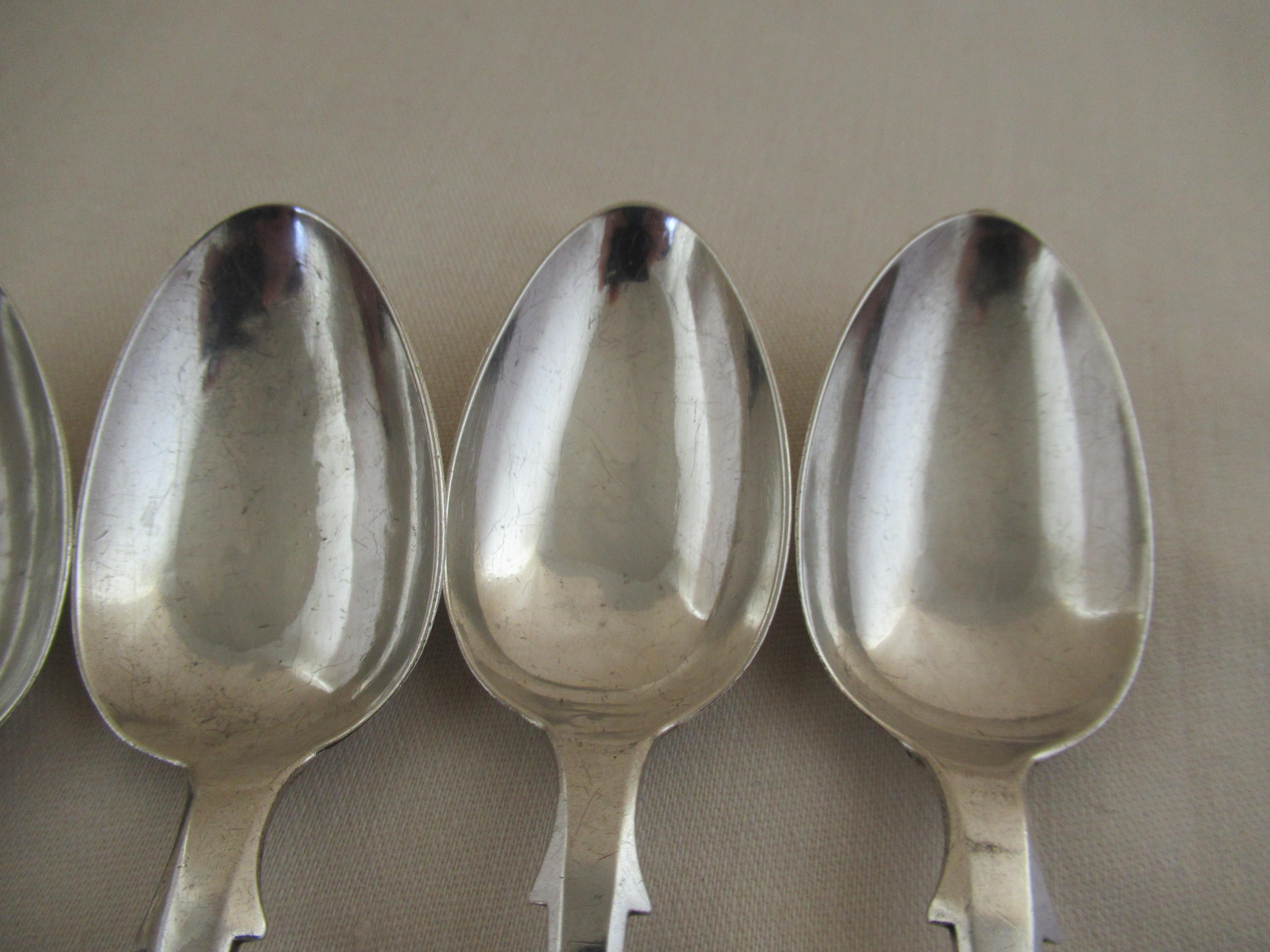 Victorian Sterling Silver, Set of 5 Kings Pattern Teaspoons, Hallmarked, Edinburgh 1847