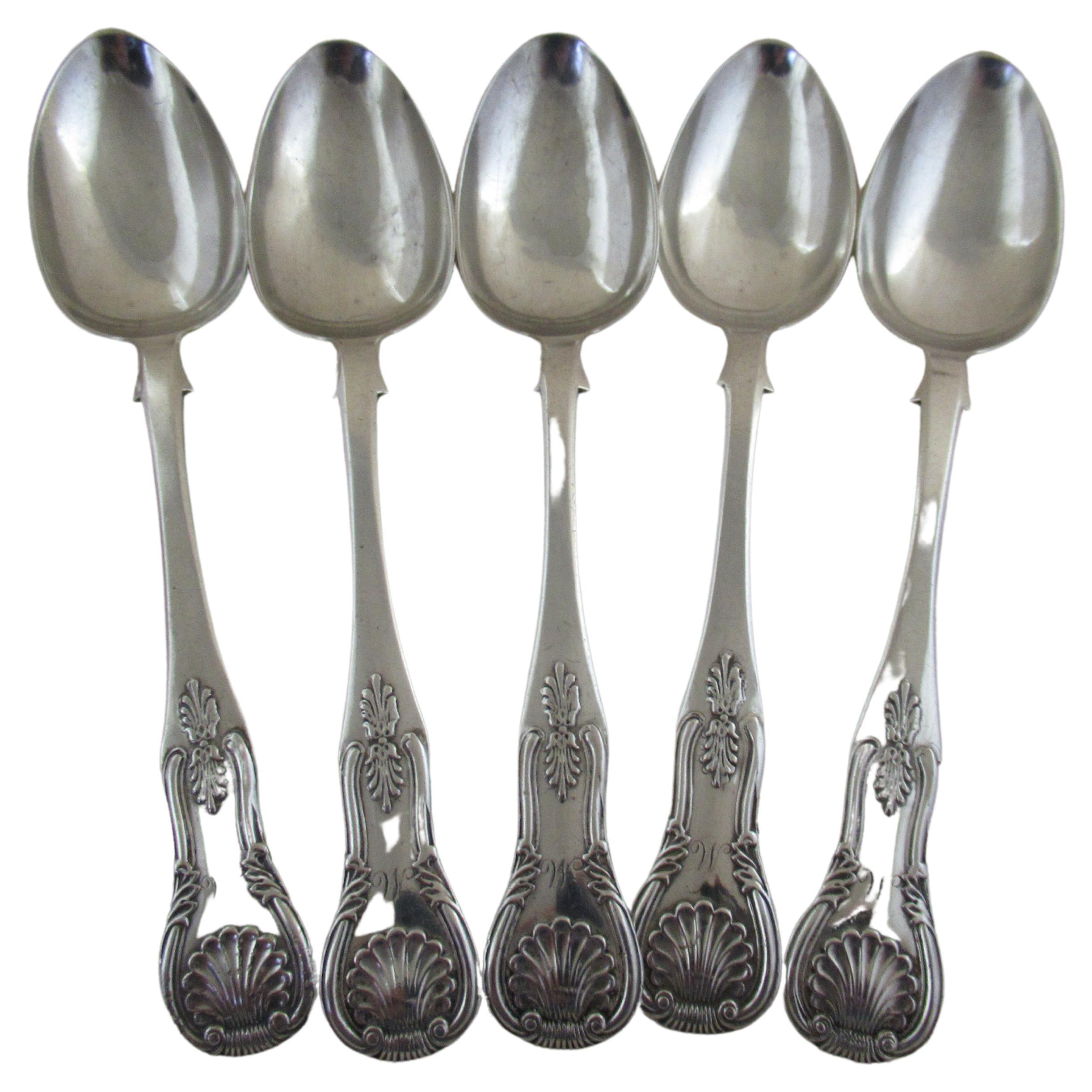 Set von 5 Teelöffeln mit Königsmuster aus Sterlingsilber, gestempelt, Edinburgh 1847