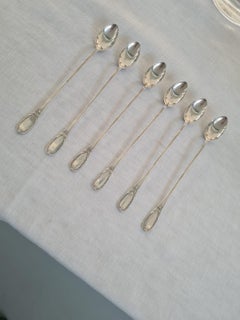 Sterling Silver Set of 6 bar spoons, long handle for cocktail mixing