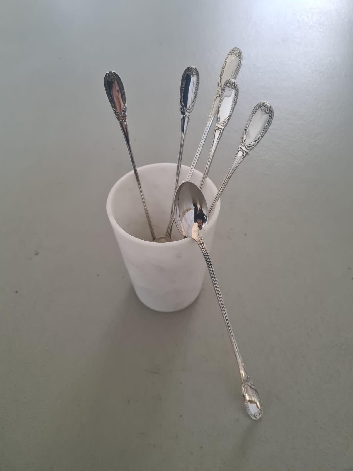 Sterling Silver Set of 6 bar spoons, long handle for cocktail mixing In New Condition For Sale In Milano, IT