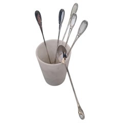 Juego de 6 cucharas de bar de plata de ley, mango largo para mezclar cócteles