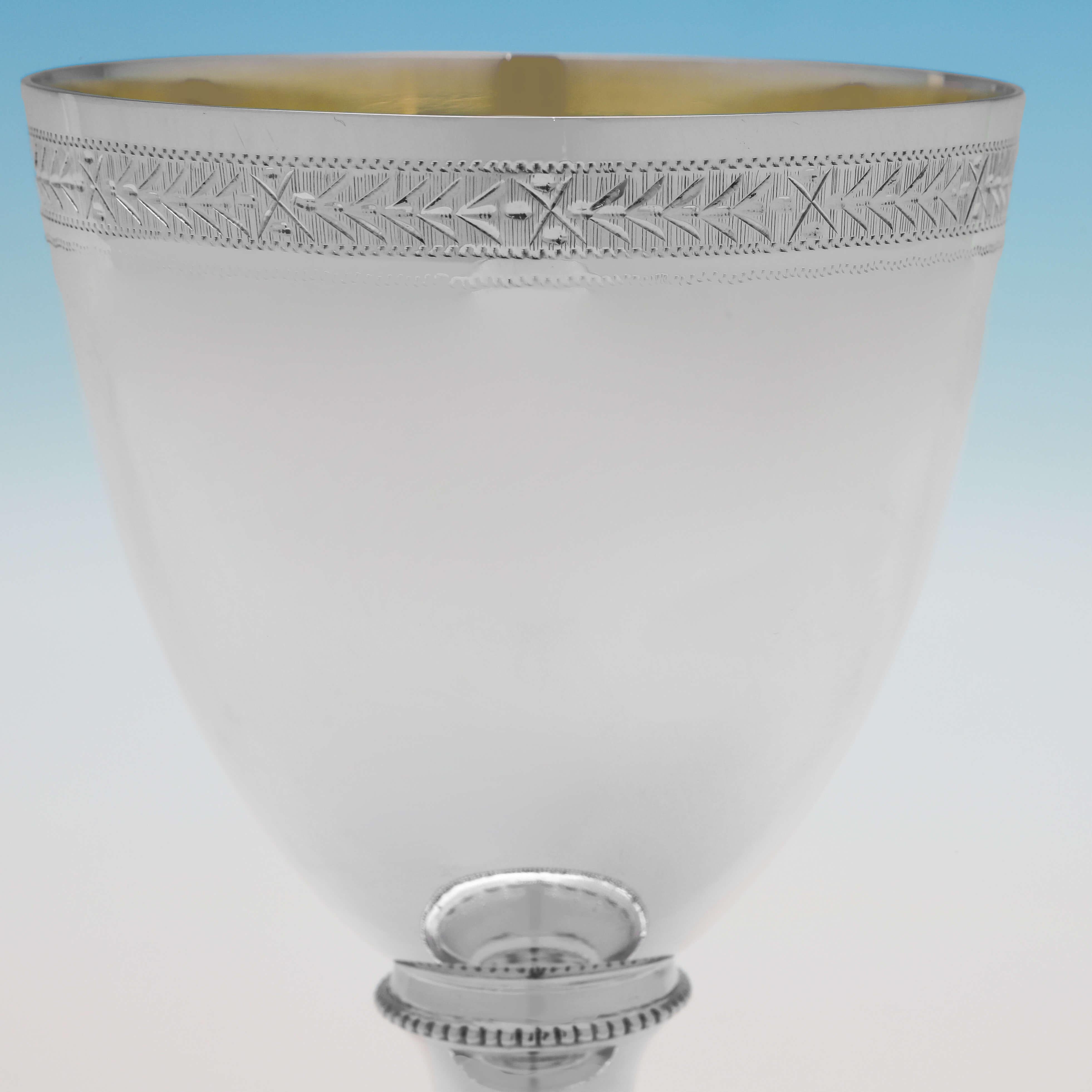 English Neoclassical Design Set of 6 Sterling Silver Goblets - C. J. Vander 2000 For Sale