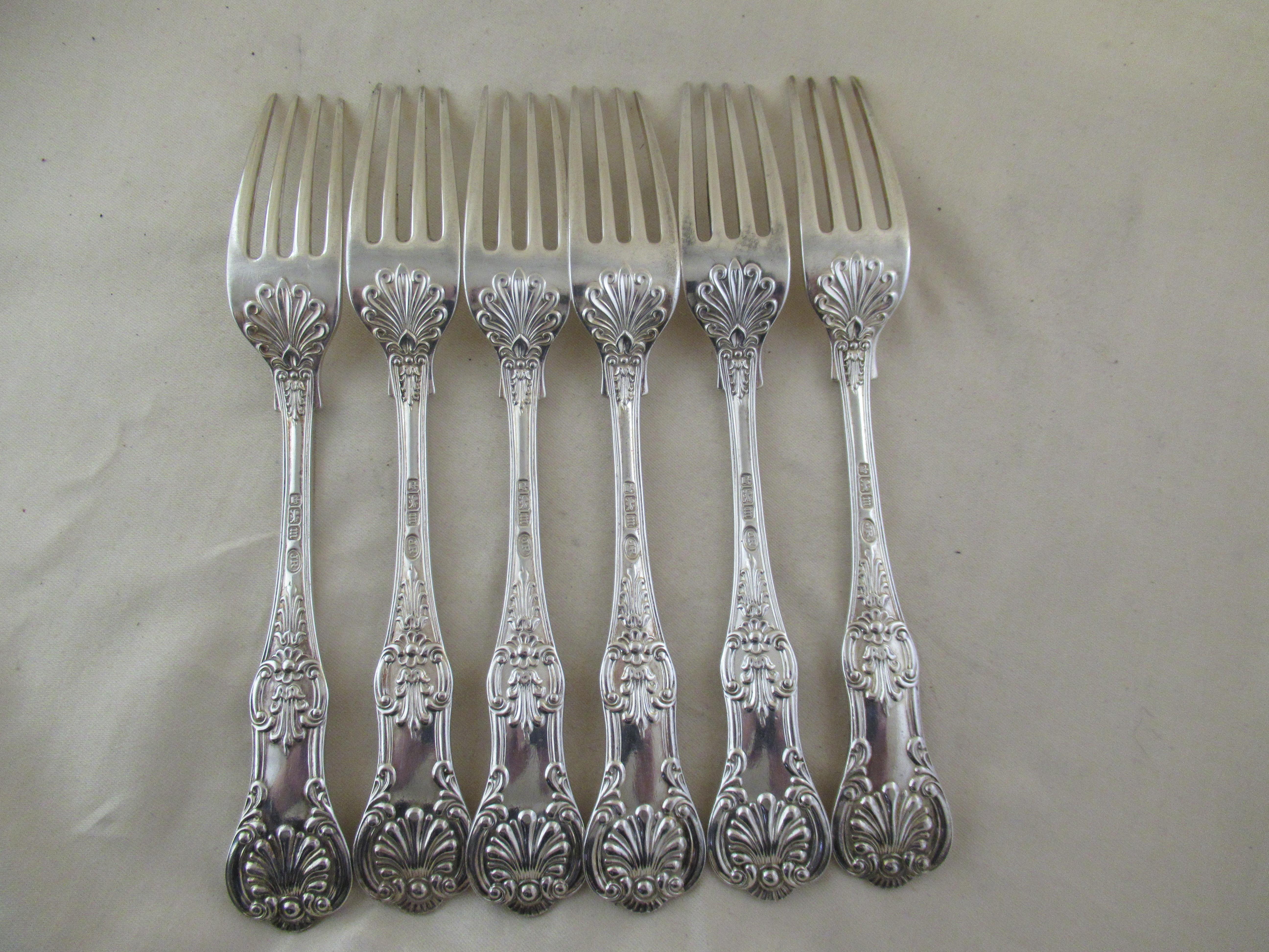 Sterling Silver Set of 6 King's Pattern Table Forks Hallmarked, Sheffield, 1904 In Excellent Condition In York, GB