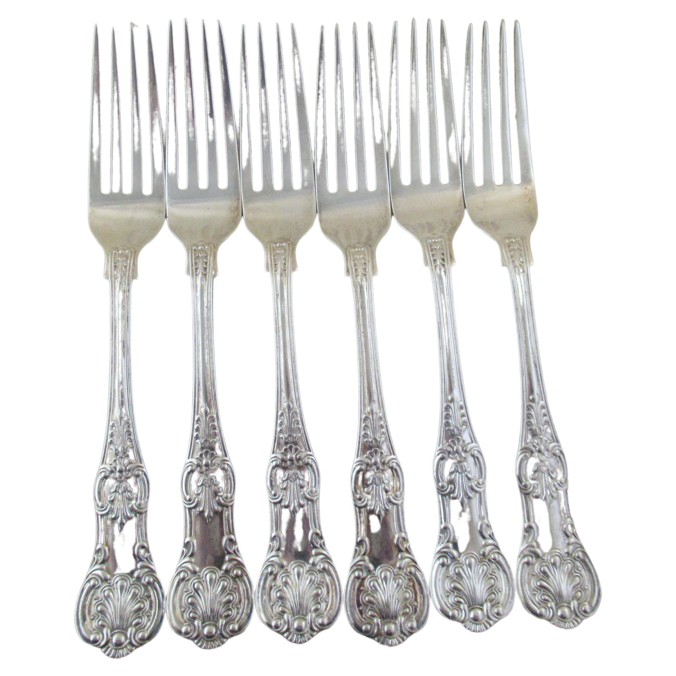 Sterling Silver Set of 6 King's Pattern Table Forks Hallmarked, Sheffield, 1904