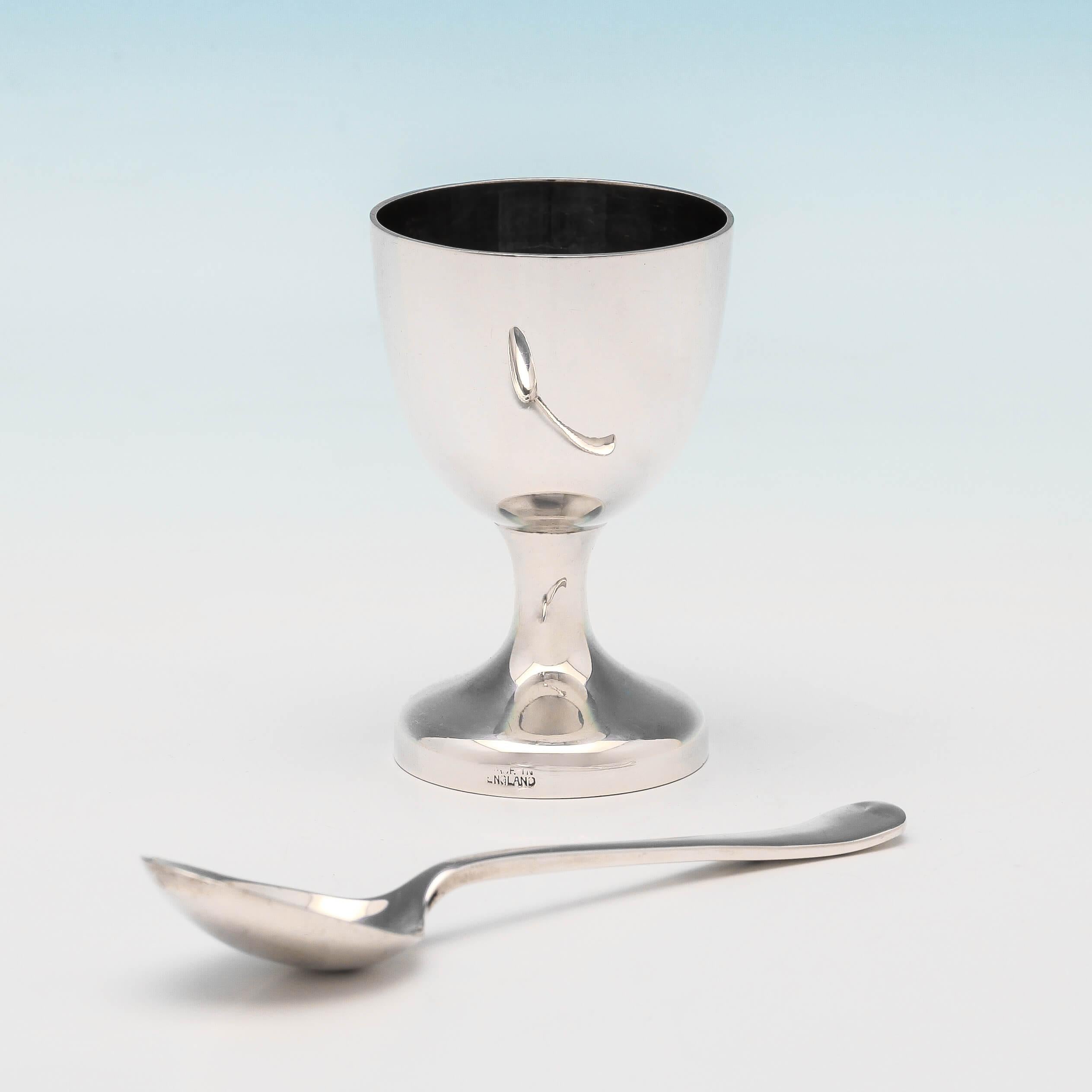 English Sterling Silver Set of Egg Cups and Spoons