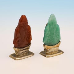 Carved Stone Set of Sterling Silver 'Buddha' Menu Holders, Cohen & Charles, 1929
