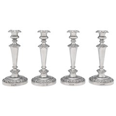 George IV Antique Sterling Silver Set of Four Candlesticks from 1828