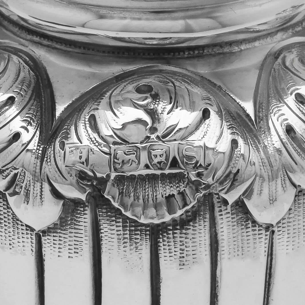 English Victorian Antique Set of 4 Sterling Silver Vases, Edward Hutton London 1893