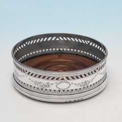 Neoclassical Set of 4 Antique Sterling Silver Wine Coasters, London, 1787