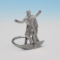 Antique Sterling Silver Set of Place Card Holders, Scottish Interest, Bagpipes