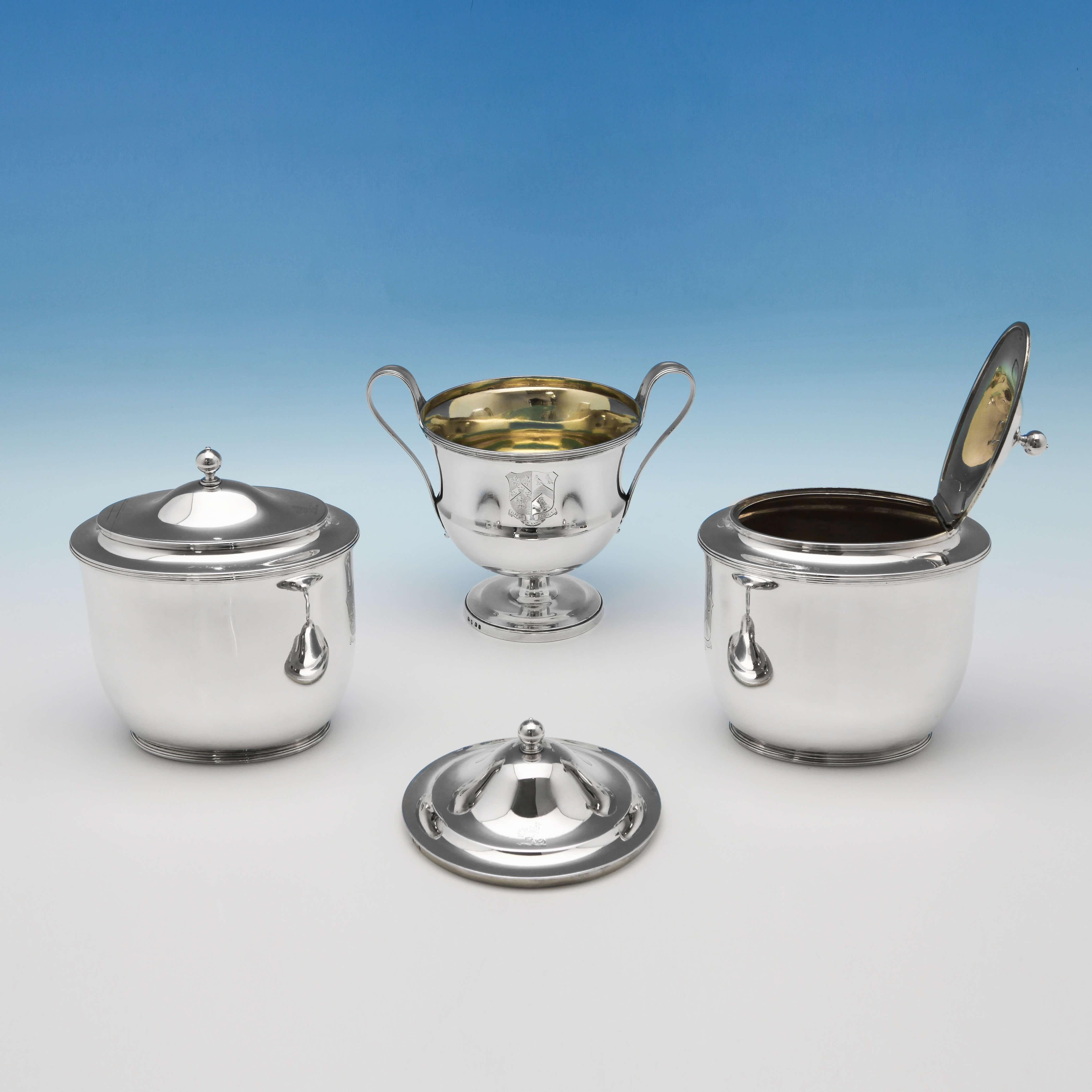 English Neoclassical Antique Sterling Silver Tea Caddy Set from 1797 by Robert Sharp For Sale