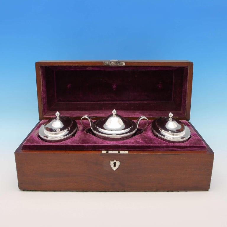 Neoclassical Antique Sterling Silver Tea Caddy Set from 1797 by Robert