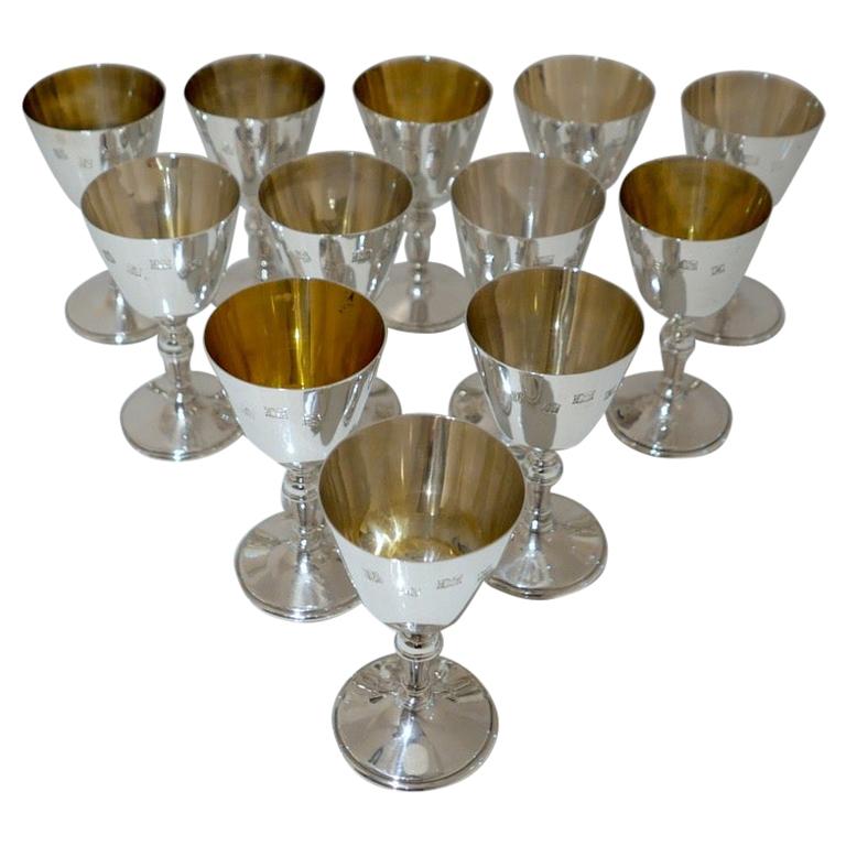 Sterling Silver Set Twelve Wine Goblets Birminghm 1971/72 Barker Ellis Silver Co For Sale